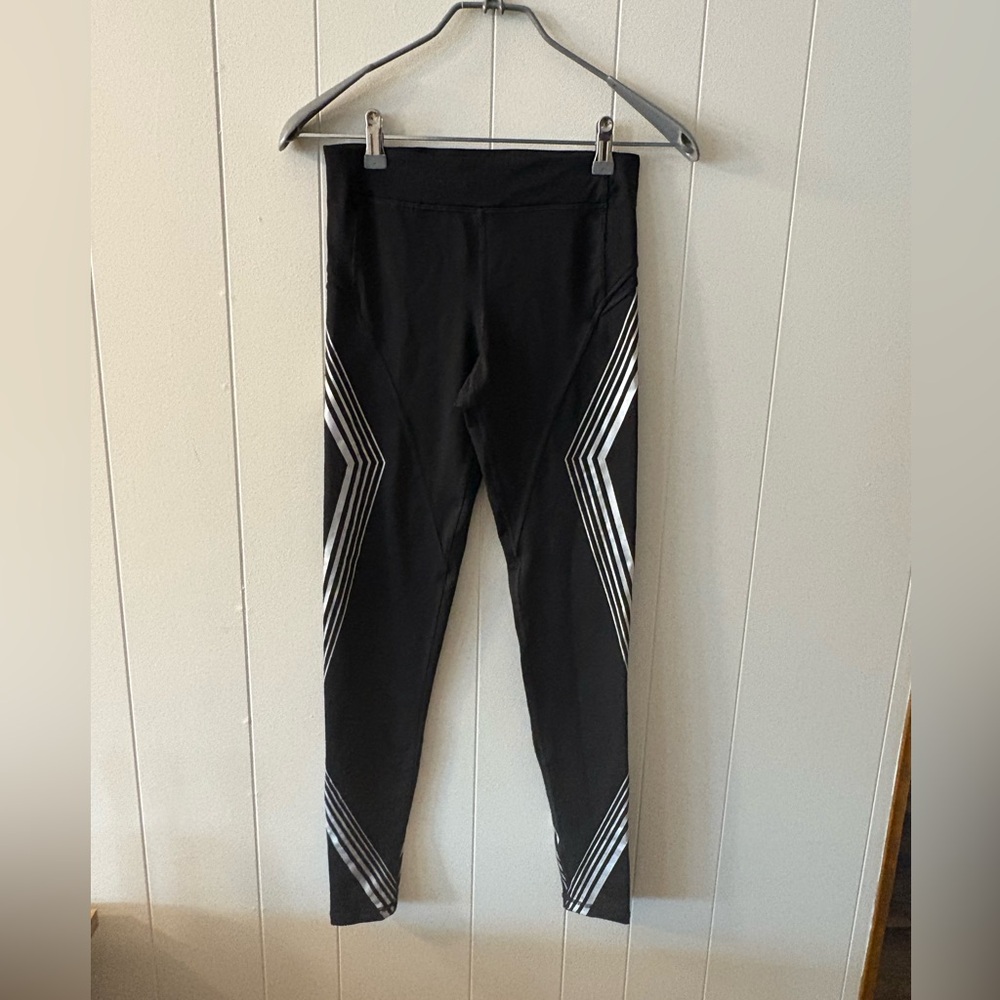 Champion Womens Small Black Leggings White Stripes Running workout gym